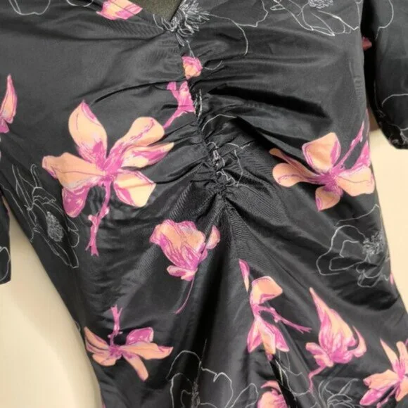 Club Monaco Floral Coquette Prairie Country Ruched Front Woven Top XS - Picture 6 of 12